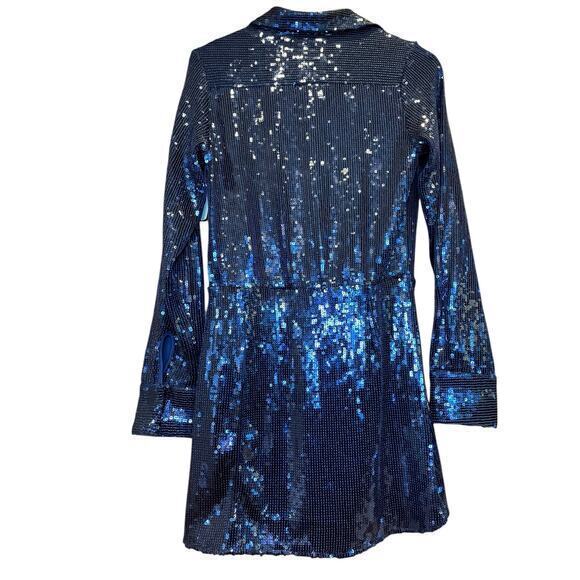 NWT Free People Sophie Sequin Mini Dress Navy Blue Longsleeve Button Up Dress‎ S - Picture 4 of 16